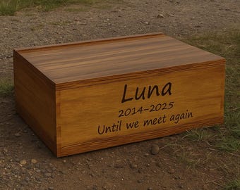 Personalized Wooden Pet Memorial Box: Engraved Keepsake Casket Urn