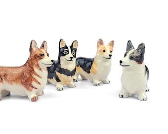 Ceramic Corgi Figurine, Hand Painted Welsh Dog Mini Decor, Corgi Lover Gift