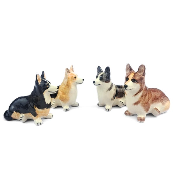 Figura de corgi de cerámica pintada a mano: decoración de perro en miniatura