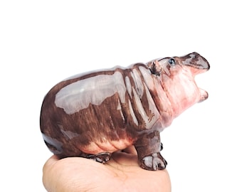 Pygmy Hippo Moo Deng Money Box- Ceramic Tiny Hippo Miniature, Cute Hippo Gift, Moo Deng Hippo, Hippopotamus Statue, tiny animal figurines