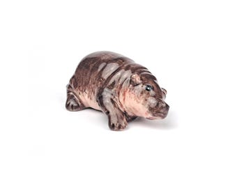 Hand Painted Pygmy Hippo Moo Deng - Ceramic Tiny Hippo Miniature, Cute Hippo Gift, Moo Deng Hippo, Hippopotamus Statue, tiny animal figurine