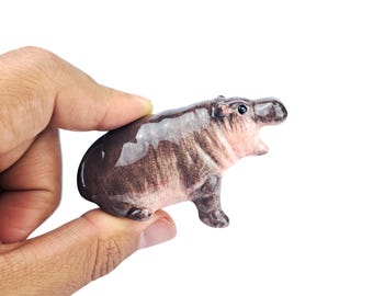 Pygmy Hippo Moo Deng - Ceramic Tiny Hippo Miniature, Cute Hippo Gift, Moo Deng Hippo, Hippopotamus Statue, tiny animal figurine, Hippo gifts