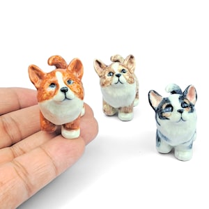 Tiny Ceramic Corgi Puppy Figurine – Adorable Handmade Dog Decor, Perfect Gift for Pet Lovers, Corgi Collectible, Unique Corgi Figurine Gift