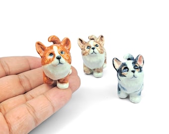 Handmade Tiny Ceramic Corgi Figurine: Dog Lover Gift
