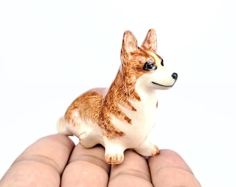Hand-Painted Ceramic Corgi Figurine: Miniature Dog Lover Gift