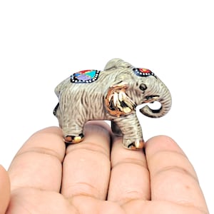 Tiny Royal Elephant Miniature, Ceramic Elephant Figurine, Miniature Elephant Sculpture, Animal Figurines, Collectible Safari Decor Gift