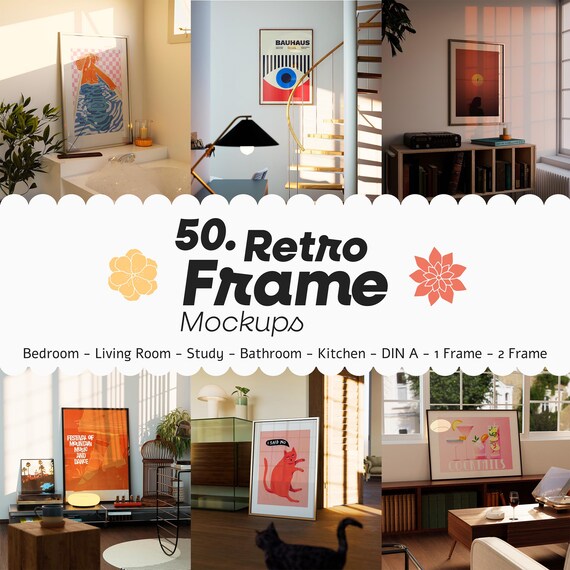 50 Retro Frame Mockup Bundle – Adjustable Reflections & Lighting (Clean PSD, No AI)