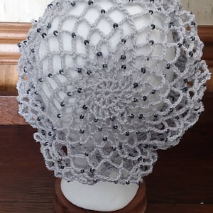 Light Gray Snood with Black Beads