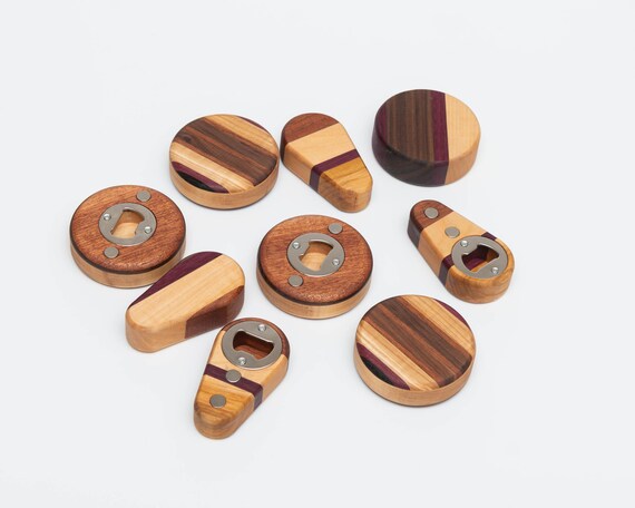 Bottle Opener Puck Wood Stripes Random Pattern