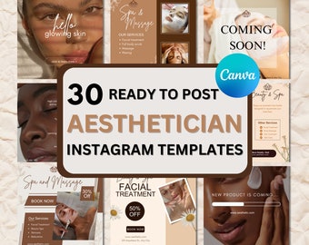 Esthetician Instagram Templates: 30 Canva Spa Beauty Posts (Digital Download)