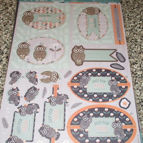 DoCrafts Papermaina Owl Folk Punchout Sheets A4 Decoupage Packs