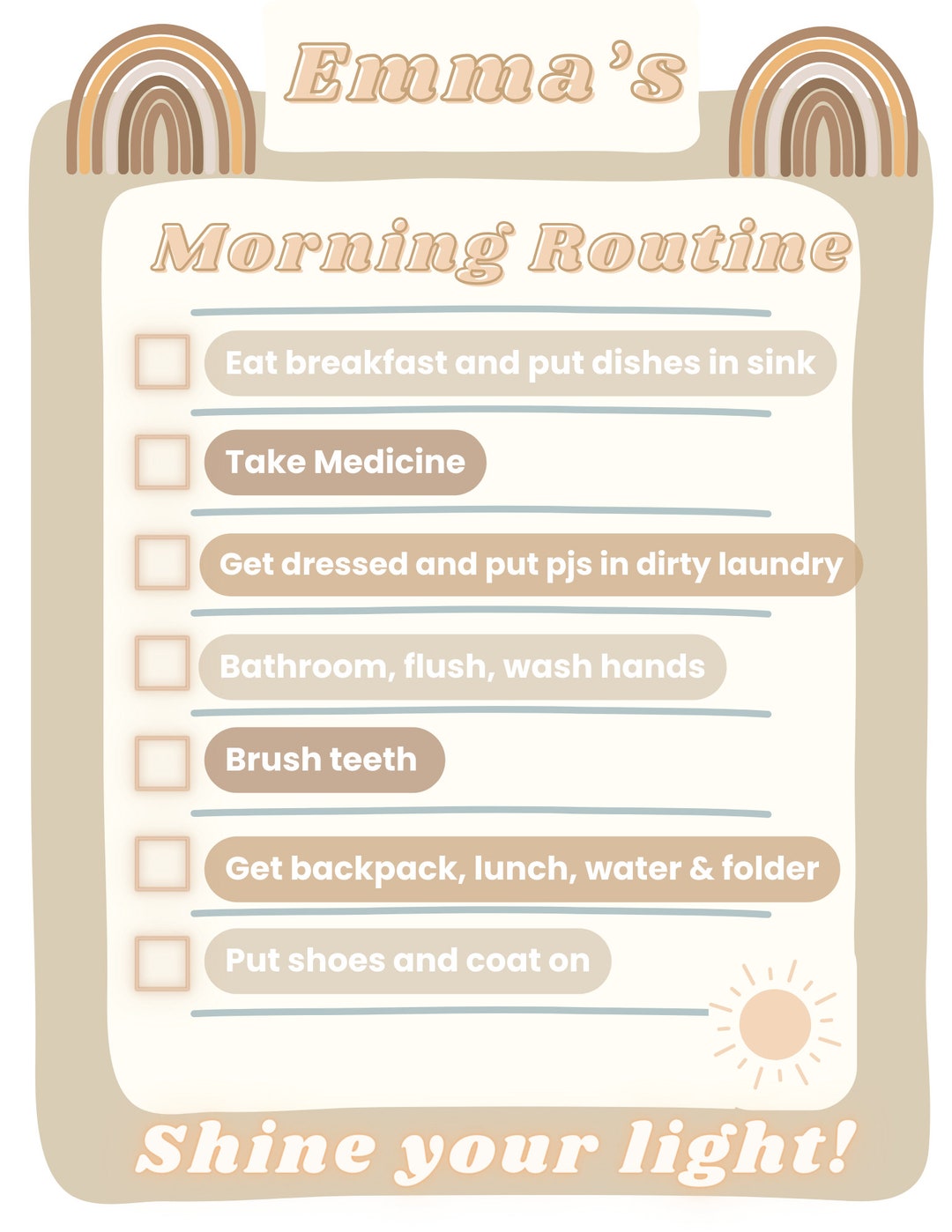 Morning Routine Checklist for Kids Digital and Customizable great for ...