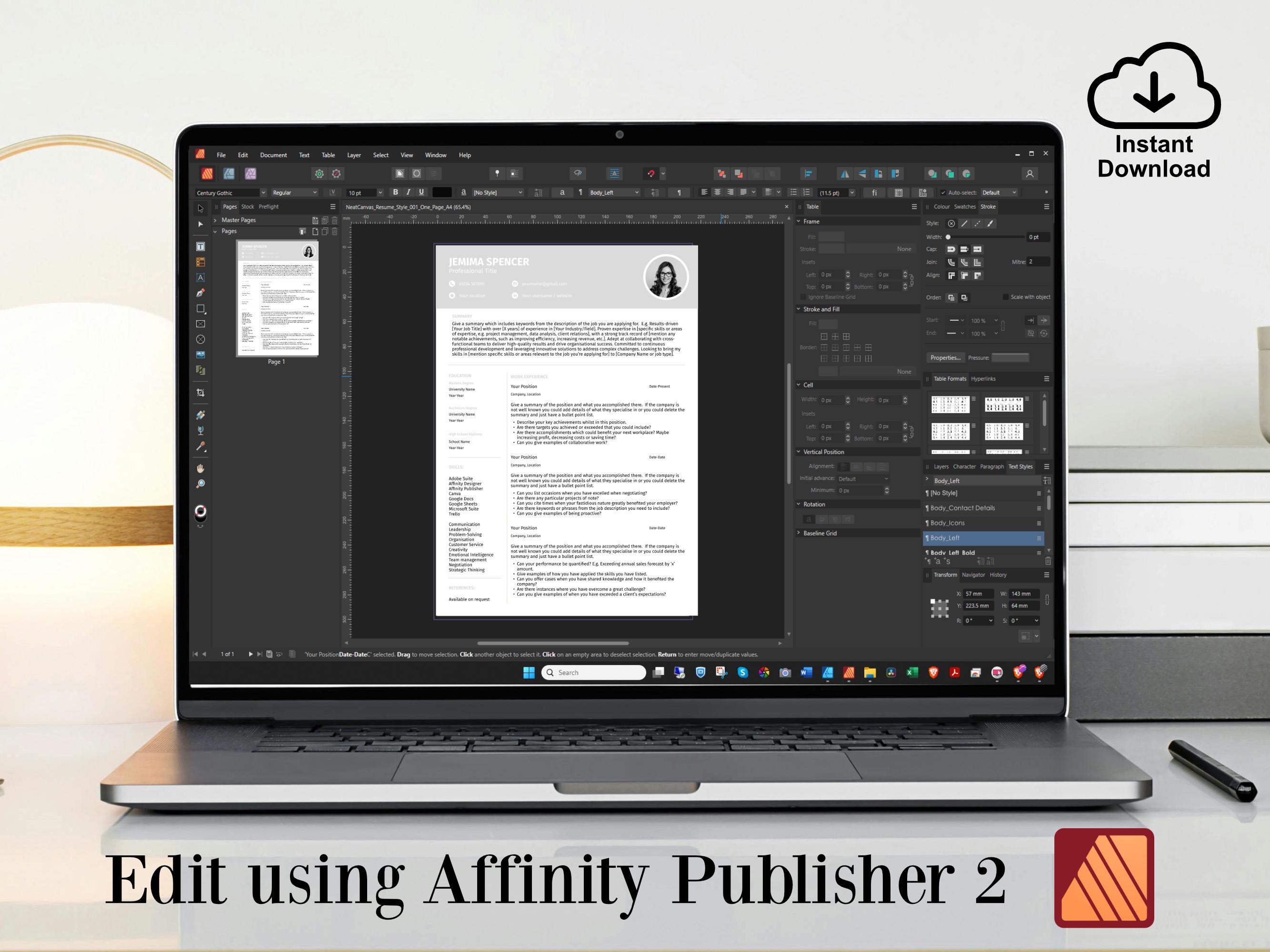 Affinity Publisher Resume Template Bundle: Editable Professional CV ...