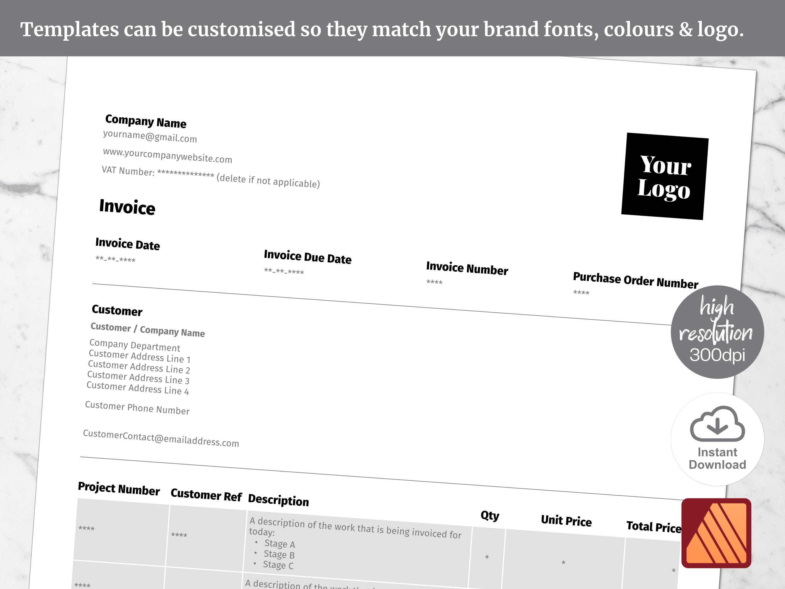Affinity Publisher Editable Invoice Template, Small Business Invoice ...