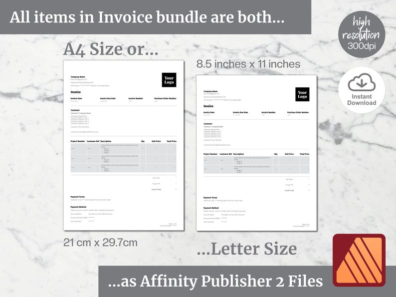 Affinity Publisher Editable Invoice Template, Small Business Invoice ...