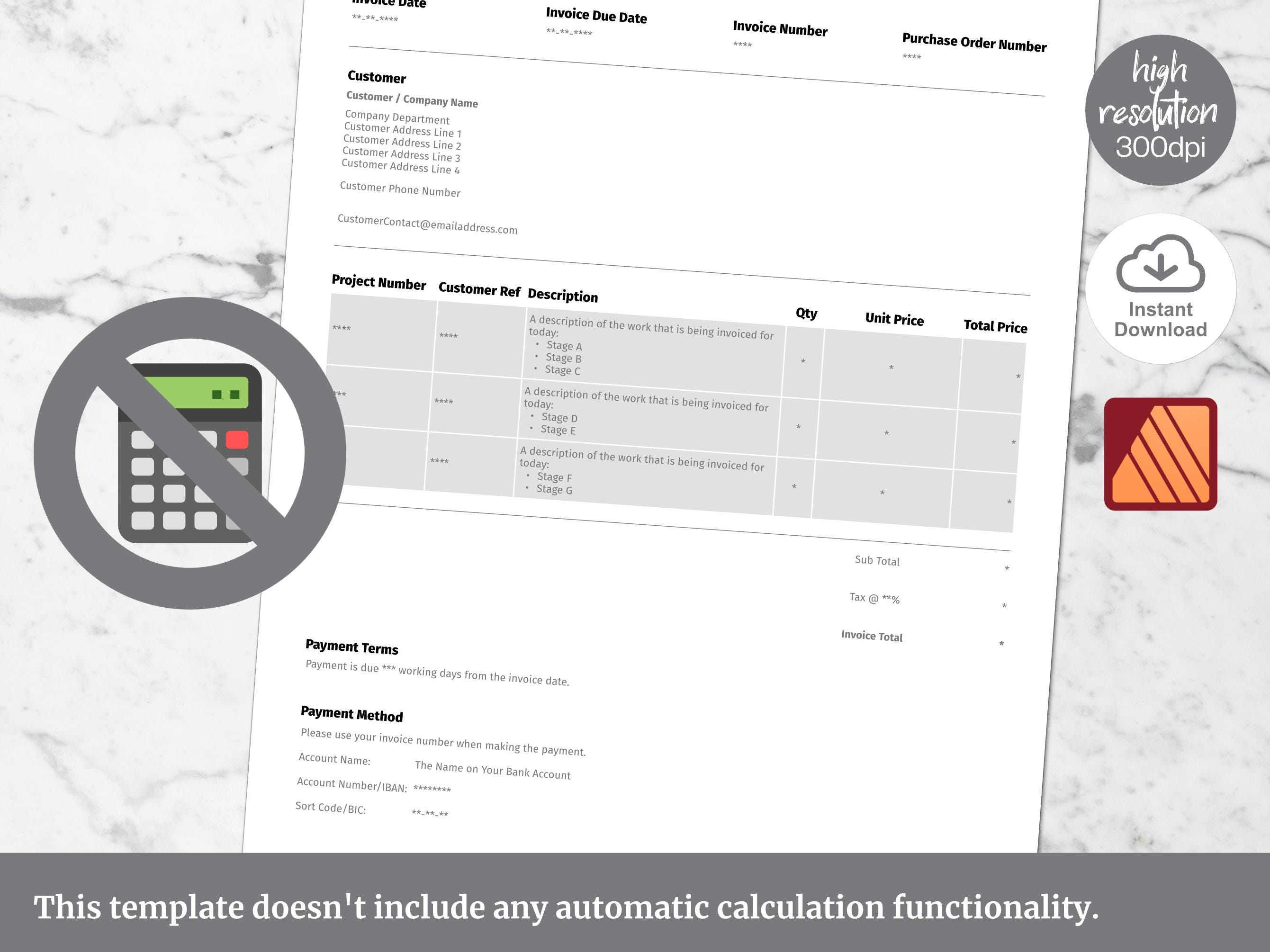 Affinity Publisher Editable Invoice Template, Small Business Invoice ...
