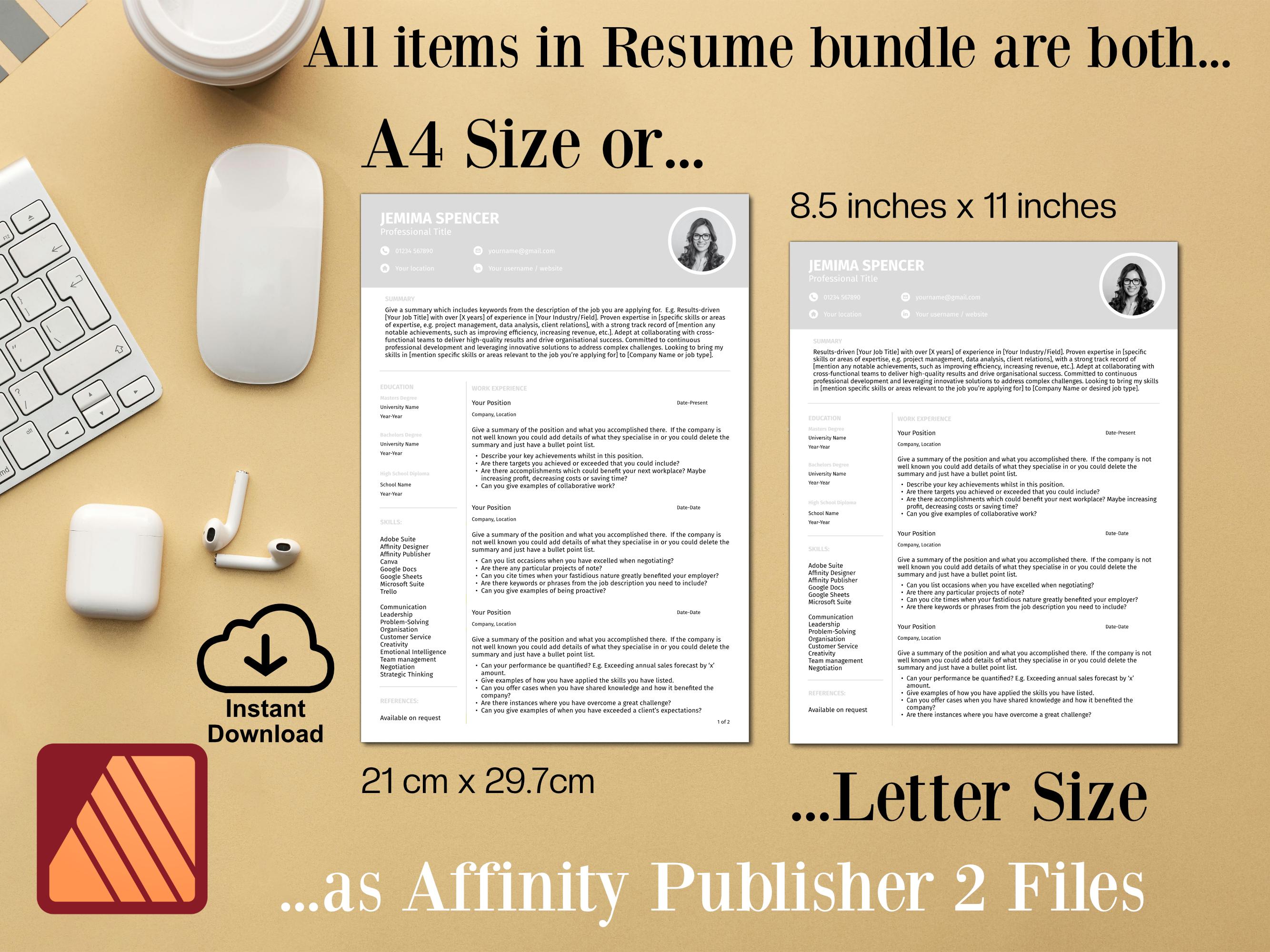 Affinity Publisher Resume Template Bundle: Editable Professional CV ...