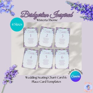 Modello di carta per grafici dei posti a sedere per matrimoni a tema Bridgerton / Modello di segnaposto glicine viola / Modello Canva modificabile / Modello personalizzato