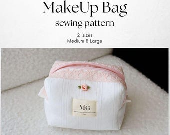 Padrão de costura de bolsa de maquiagem, bolsa de cosméticos, produtos de higiene pessoal, padrão PDF de costura, padrão grande e médio para iniciantes, instruções de costura, tutorial