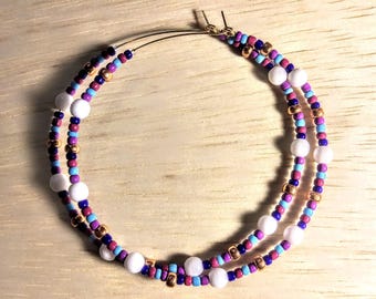 Aros de cuentas extra grandes de 3" en azul claro, violeta, rojo, blanco y cobre multicolor, hermosos y únicos aros coloridos de gran tamaño