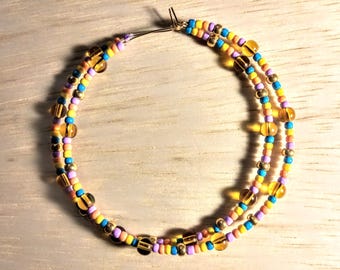 Aros de cuentas extra grandes de 3" en azul océano, amarillo, naranja y lavanda, aros coloridos únicos y hermosos de gran tamaño