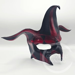 Red and Black Harlequin mask, leather Adult costume masks, Cosplay costumes, masked Jester, Carnival