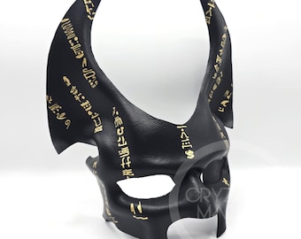 Jackal Mask: Gold Hieroglyphs, Leather | Cryzalis Masks