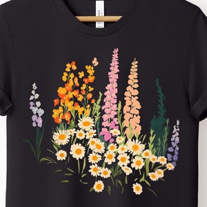 Wildflower T-Shirt, Floral Garden Tee for Women, Cottagecore Botanical Shirt, Daisies and Snapdragon Gift, Nature Lover Shirt