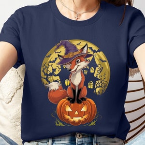T-shirt divertente con volpe di Halloween, maglia allegra con animale carino, maglia a maniche corte stregata con zucca