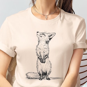 T-shirt unisex volpe sorridente, maglietta adorabile animali carini, maglia semplice disegno volpe, regalo incantevole per amanti volpi