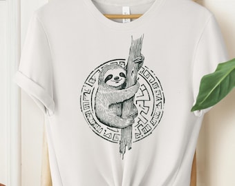 Sloth T-Shirt, Tribal Style Sloth Shirt, Lazy Animal Tee, Funny Jungle Shirt, Gift for Sloth Lover