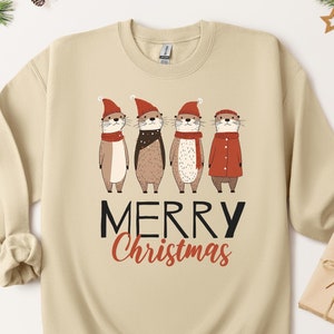 Cuustom Otters Christmas Sweatshirt, Otters Merry Christmas Shirt, Otter Lover Christmas Gift, Sea Animal christmas apparel, Christmas Gift