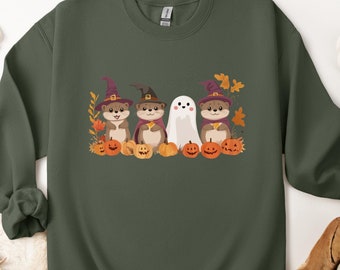 Cute Otters Halloween Sweatshirt, Adorable Magical Halloween Gift for Otter Lovers, Festive Witch Shirt, Quirky Autumn Sweater, Spooky shirt