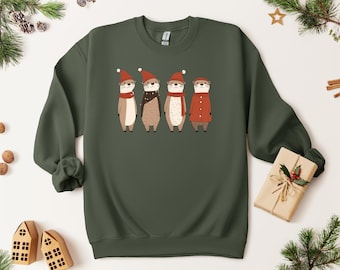 Otters Christmas Lights Sweatshirt, Otters Merry Christmas Shirt, Otter Lover Christmas Gift, Sea Animal christmas apparel, Christmas Gift