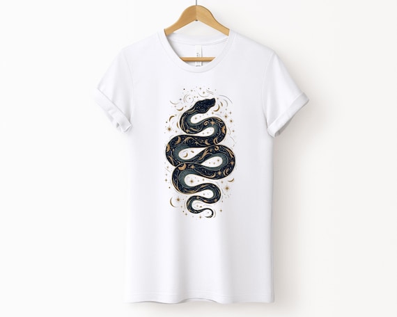 T-shirt Unisex Serpente Cosmico, Maglietta Grafica Unica per Uomo e Donna, Design mistico di Serpente, Perfetta per un Abbigliamento Casual