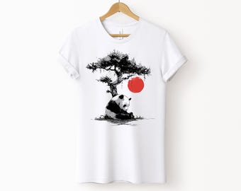 Zen Panda Shirt, Japanese Bonsai Art, Cute Animal Lover Tee, Minimalist Wildlife Gift, Nature Gift for Men, Women, Eco Friendly Shirt
