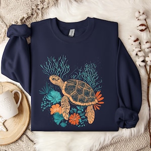 Sea Turtle Swimming Sweatshirt, Ocean Lover Gift, Marine Life Apparel, Nature Inspired Tee, Turtle and Ocean Design, Eco-Friendly Shirt