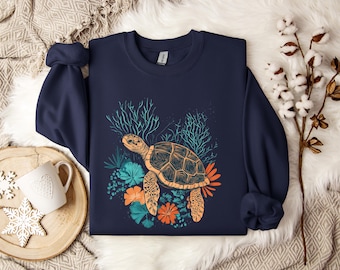 Schildkröten-Hoodie, Geschenk für Meeresliebhaber, Kleidung mit maritimen Motiven, Schildkröte und Ozean, T-Shirt mit Naturmotiven