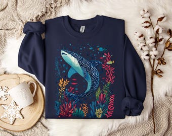 Whale Shark Sweatshirt, Ocean Depth Art, Unique Marine Life Gift, Coastal Aesthetic Clothing, Nature Lover Apparel, Unisex Sweater