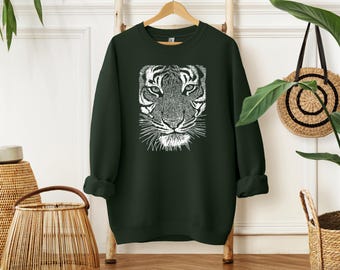Tiger Sweatshirt, Wild Tiger Face Illustration, Forest Animal Sweatshirt, Minimal Wildlife Art Shirt, Nature Lover Gift