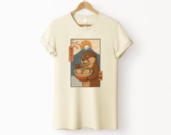 Otter Ramen T-Shirt, Japanese Style Otter Tee, Mount Fuji Retro Shirt, Kawaii Otter Graphic Tee, Ramen Lover Gift, Cute Animal Shirt