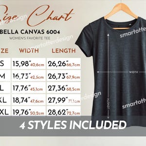 Bella Canvas 6004 Size Chart, dark T-Shirt Measurements 6004 Size Chart, WomenT-Shirt Size Guide, Women&#39;s Favorite Tee