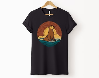 Otter Sunset Shirt, Vintage Otter Graphic Tee, Retro Nature Animal T Shirt, Ocean Wildlife Design, Otter Lover Gift