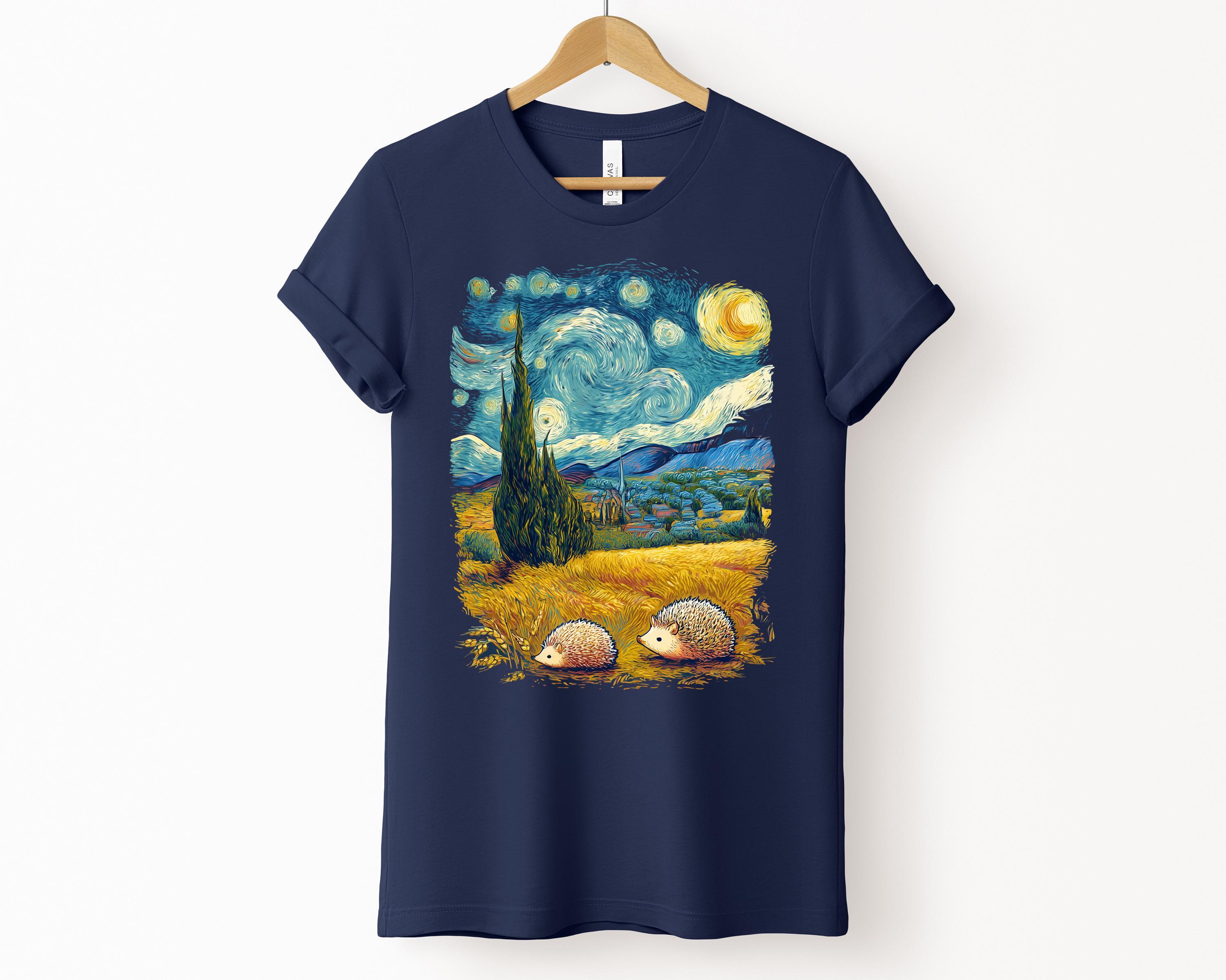 Van Gogh Hedgehog T-Shirt, Cute Hedgehogs in Wheat Field with Cypresses, Van Gogh Inspired Nature Lover Gift, Whimsical Wildlife Art Tee
