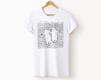 Cute Otters T-shirt, animal lover, nature lover, gift for her, gift for him, comfortable crop top