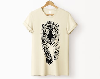 Fierce Tiger T-Shirt, Bold Big Cat Art, Wildlife Nature Print, Tribal Jungle Style, Animal Lovers Apparel, Wild Cat Graphic, Exotic Designs