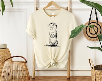Otter Sketch T-Shirt, Minimal Line Art Otter Graphic Tee, Nature Wildlife Animal Shirt, Cute Otter Lover Gift Top
