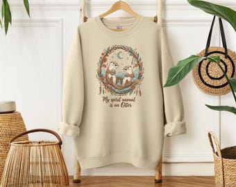 My Spirit Animal Is An Otter Sweatshirt, Boho Otter Pullover, Cozy Nature Lover Crewneck, Cute Animal Spirit Sweater