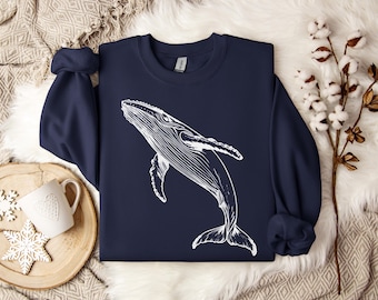Majestic Whale Outline Sweatshirt Cozy Marine Life, Perfect for Nature & Animal Lovers, Minimalist Ocean Art, Understated Whale Design