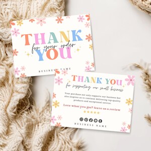 Bewerkbare bedankkaart met retro bloem - afdrukbare esthetiek Bedankt voor je aankoop Card Y2k Small Business aangepaste kaartcanvasjabloon